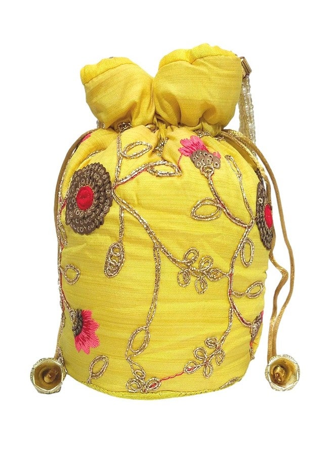 ATHZ Potli bags Yellow Damru Potli Handbags for Women Golden Sippy Work Gifting Wristlets For Wedding | Festival | Kitty For Women - Image 1